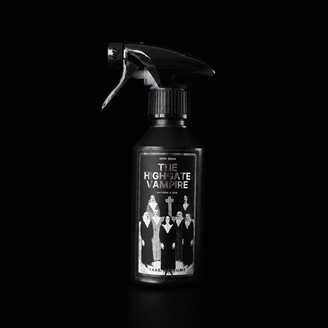 The Highgate Vampire 250ml gothic room and fabric spray by Apollo Ipsum on black