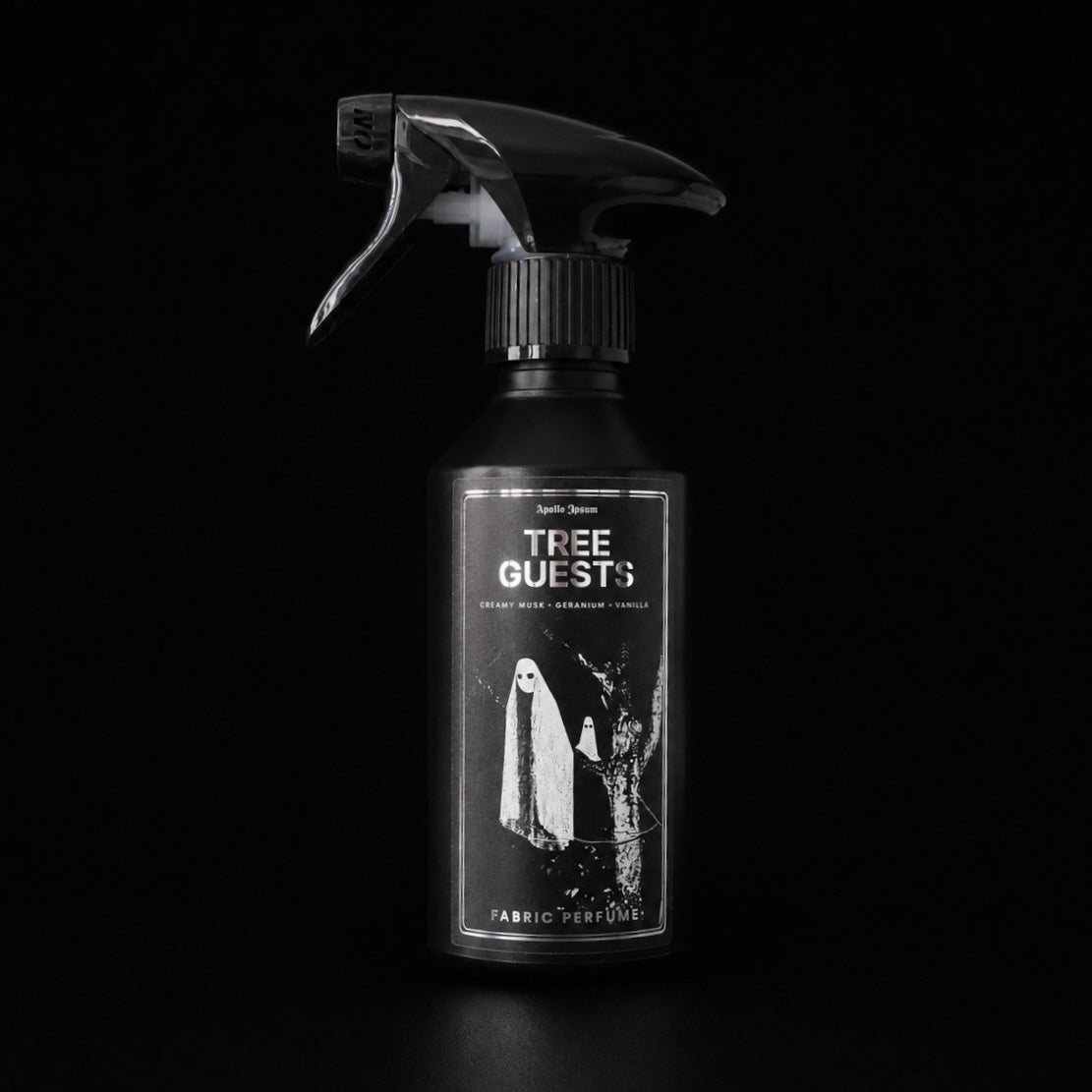 Tree Guests 250ml amber room and fabric spray by Apollo Ipsum on black