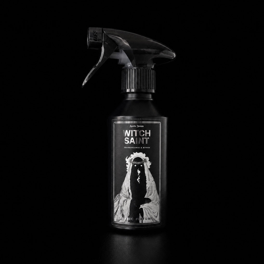Witch Saint 250ml incense room and fabric spray by Apollo Ipsum on black